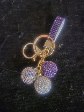 Gold-tone Purple and Silver Crystal Keychain Charm Bag/Purse Charm